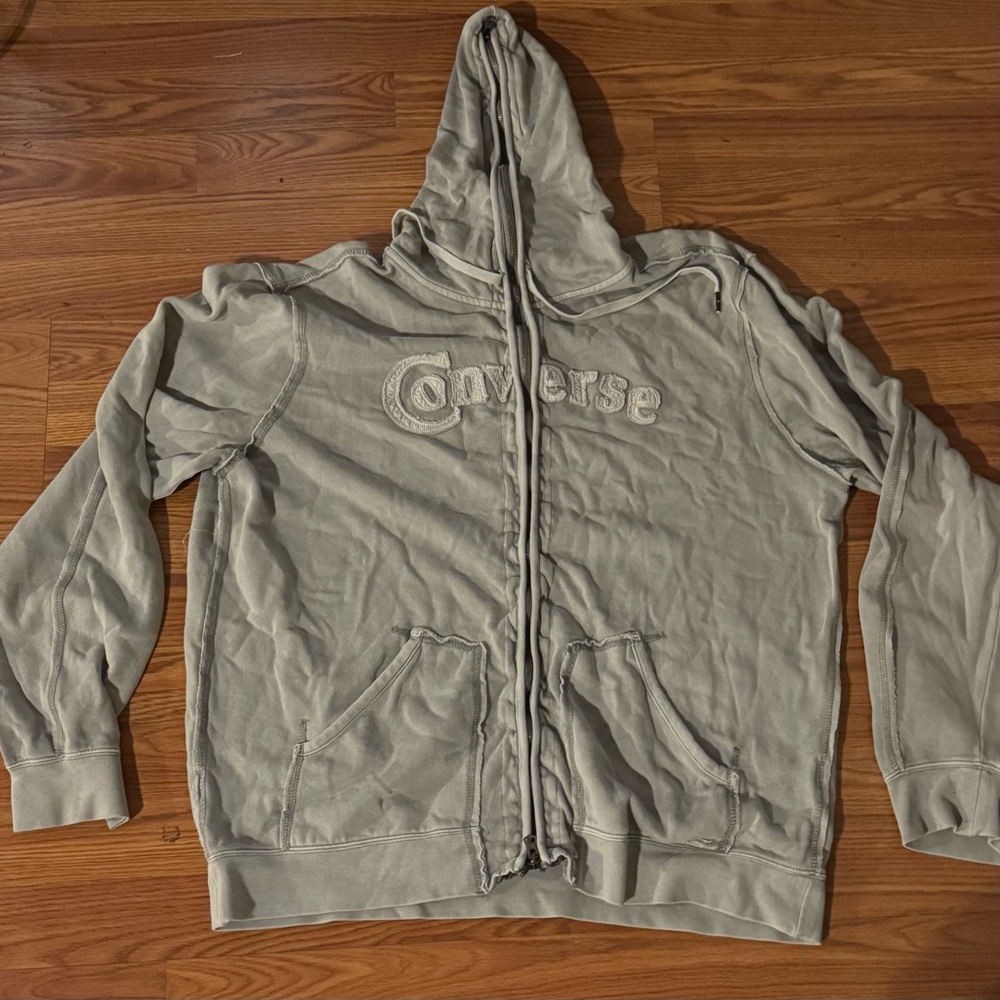 Converse All Star Light Gray Full Zip-Up Hoodie Size 2XL Skater Y2k Vintage‎